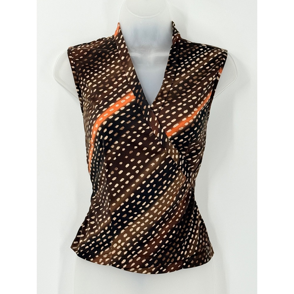 Vtg y2k 90s NY & Co Wrap Top Womens sz M Brown Orange fall friends style office